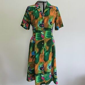 Vintage 90's MIMI Colorful Tropical Print Button Up Maxi Dress Size XL